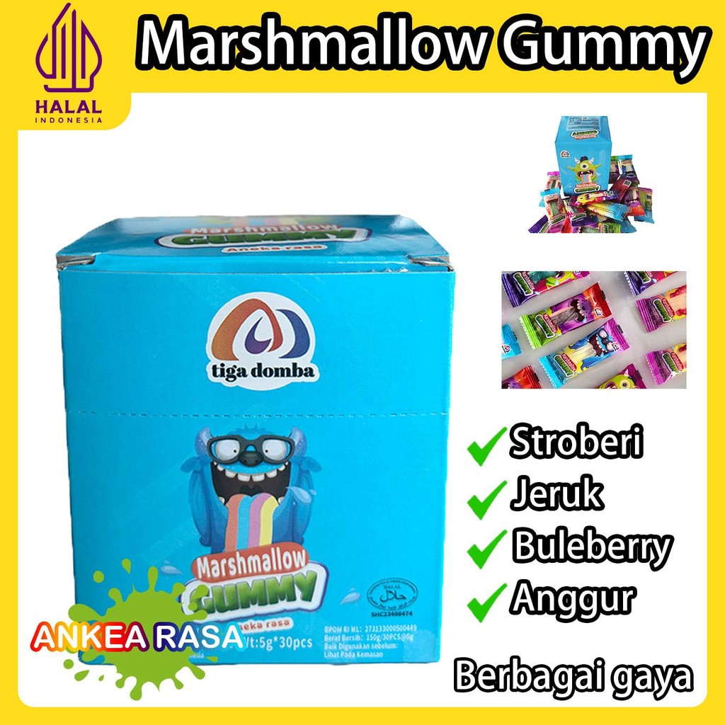 

[COD] 4BOX @ 120PCS MarshmallowGummy-Aneka Rasa Buah:Stroberi,jeruk,Buleberry,Anggur