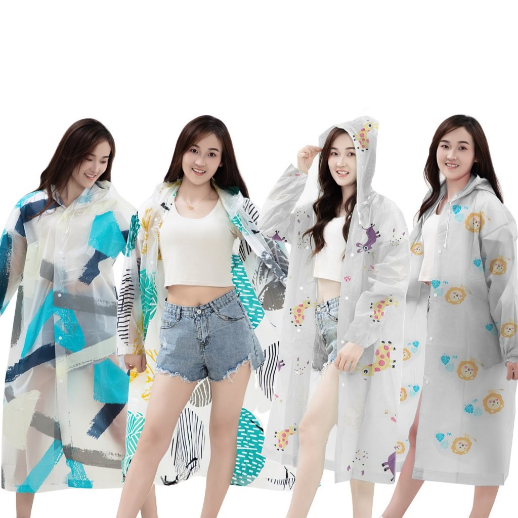 Jas Hujan Dewasa Ala Korea Raincoat Lengan Ponco Motif Lucu - 80958