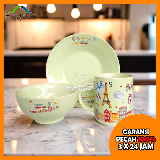 HOMECO [1SET] LUNGO DINNER SET PARIS Ceramic Dinner Set Piring Mangkok Mug Keramik Giftbox