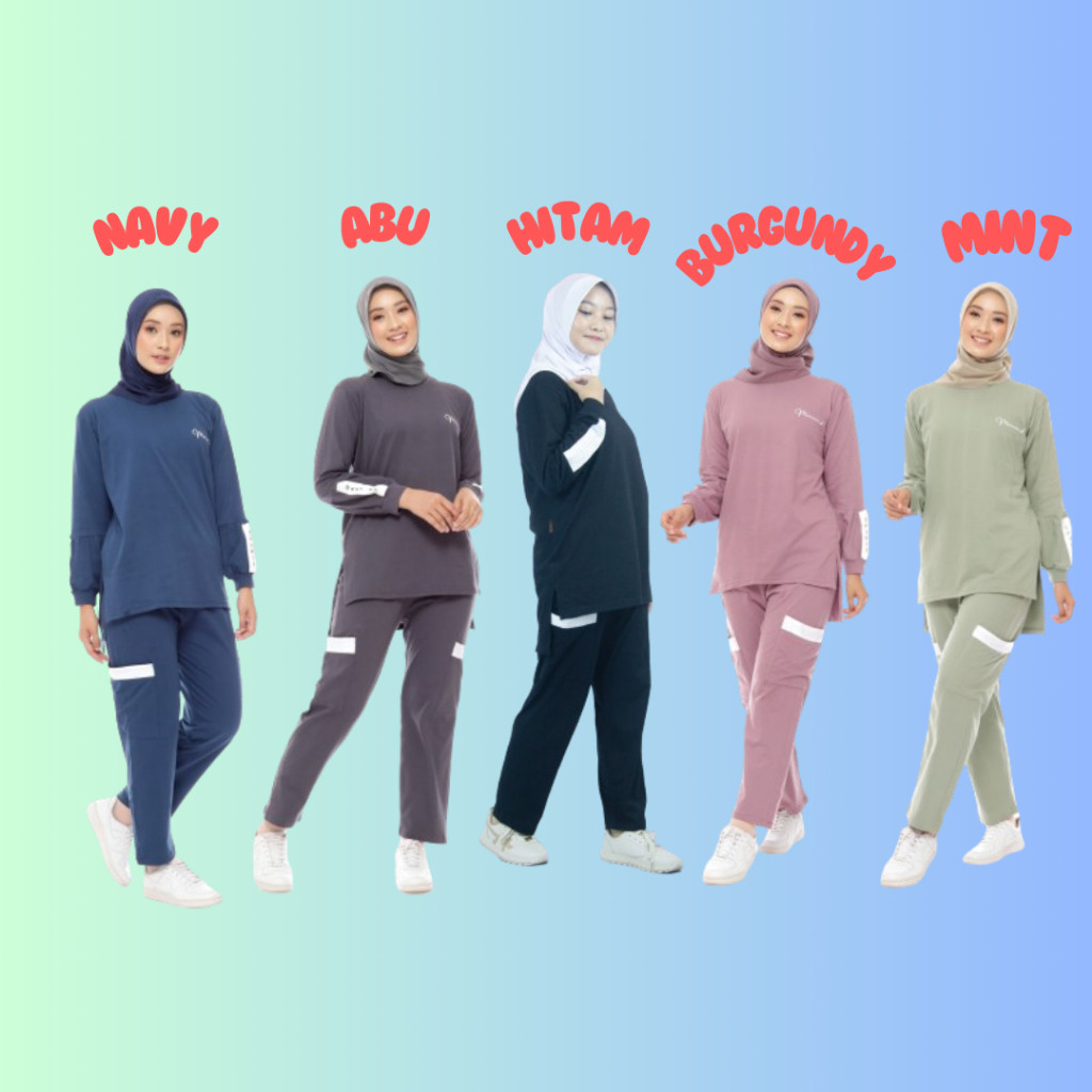 Setelan Set Baju Kaos Olahraga Wanita Muslim Senam Aerobic Sepeda Gowes Jumbo