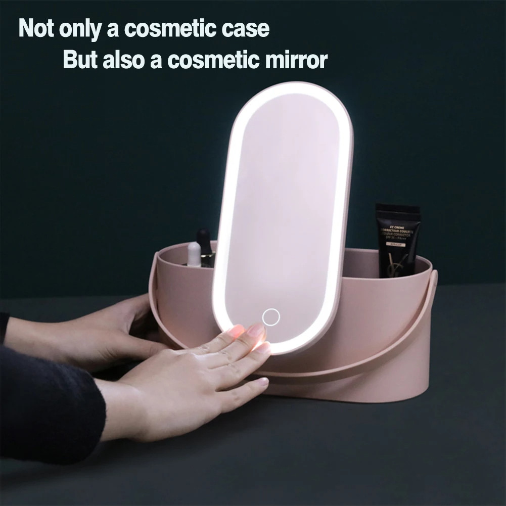 Makeup Organizer Box with LED Light Mirror Portable Travel Makeup Cosmetics Organizer Touch Light St