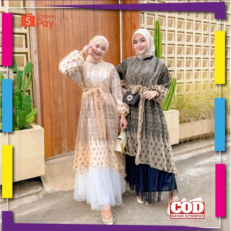 [PREMIUM ORIGINAL] GAMIS BRUKAT SAPTO MIX TILE DOT PREMIUM /GAMIS BRUKAT BUSUI / DRES RAYA SAPTO