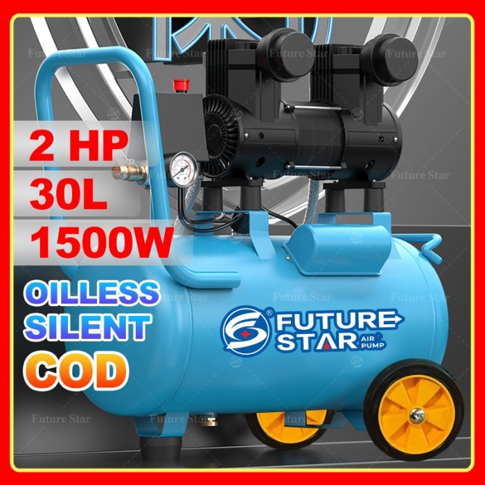 Mesin Kompresor Angin Listrik 2 HP 30L 1800W Tanpa Oli Air Compressor Oilless Mini Portable Oil Free