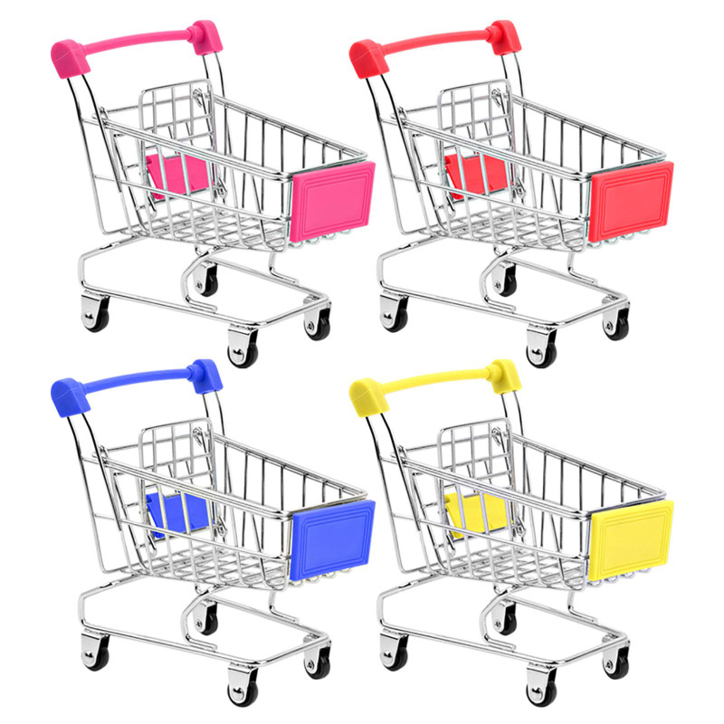 

Mini Supermarket Shopping Trolley Cart Desktop Model Children's Toys Home Decoration Miniature