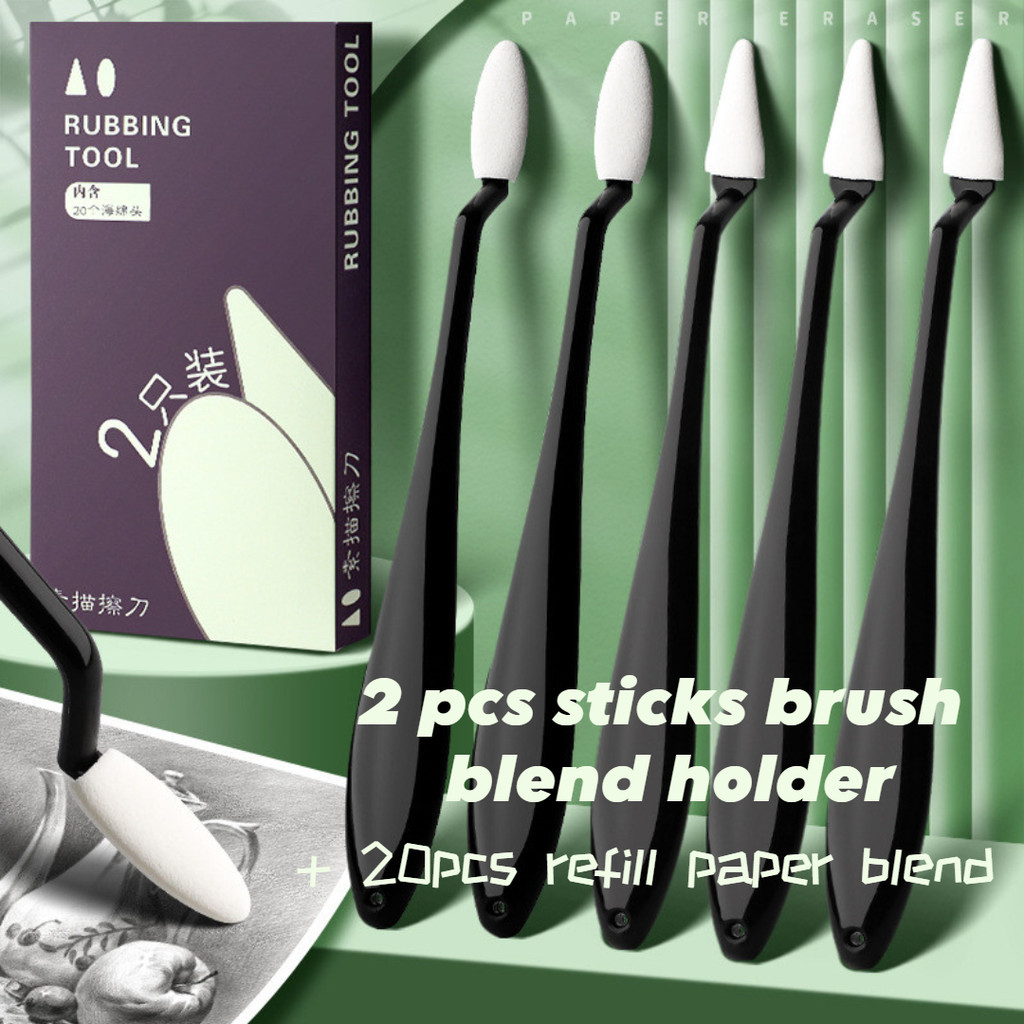 

[GROSIR ATK] 1 SET BLENDING SKETCH BRUSH / BLENDING BRUSH PAINTING ISI 2 PCS KNIFE TOOLS + 20 REFILL