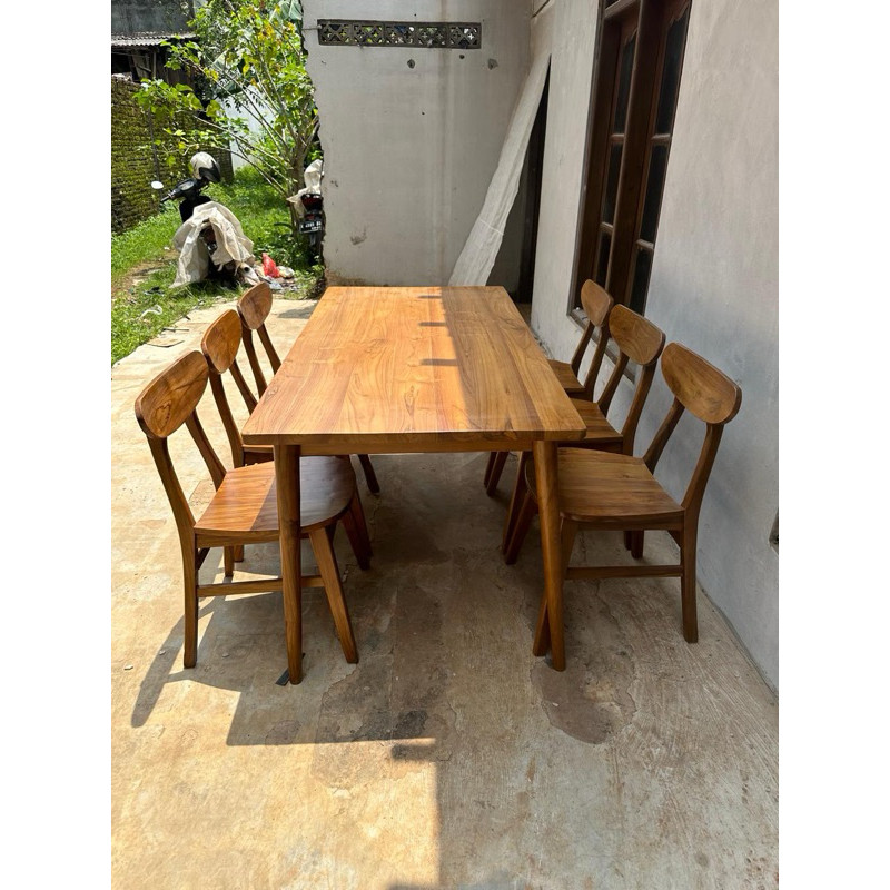 Set Kursi Makan Jati 6 Kursi & Meja / Set Meja Makan Jati Minimalis / Set Kursi Ropan Jati