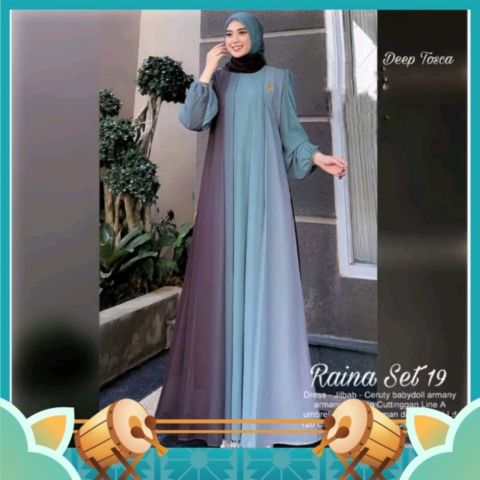 Gamis Kekinian Keren Murah Dress Cantik /Baju Gamis Wanita Muslim Ada Jumbo Raina Set Dress Jilbab C
