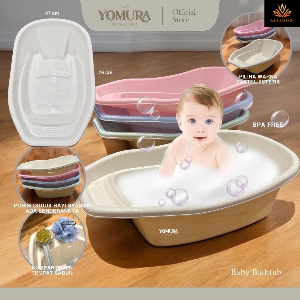 YOMURA Bak Mandi Bayi JUMBO+Senderan BPA Free/ Baby Bathup Besar/ Tempat Mandi Bayi Anak Balita/ Bab