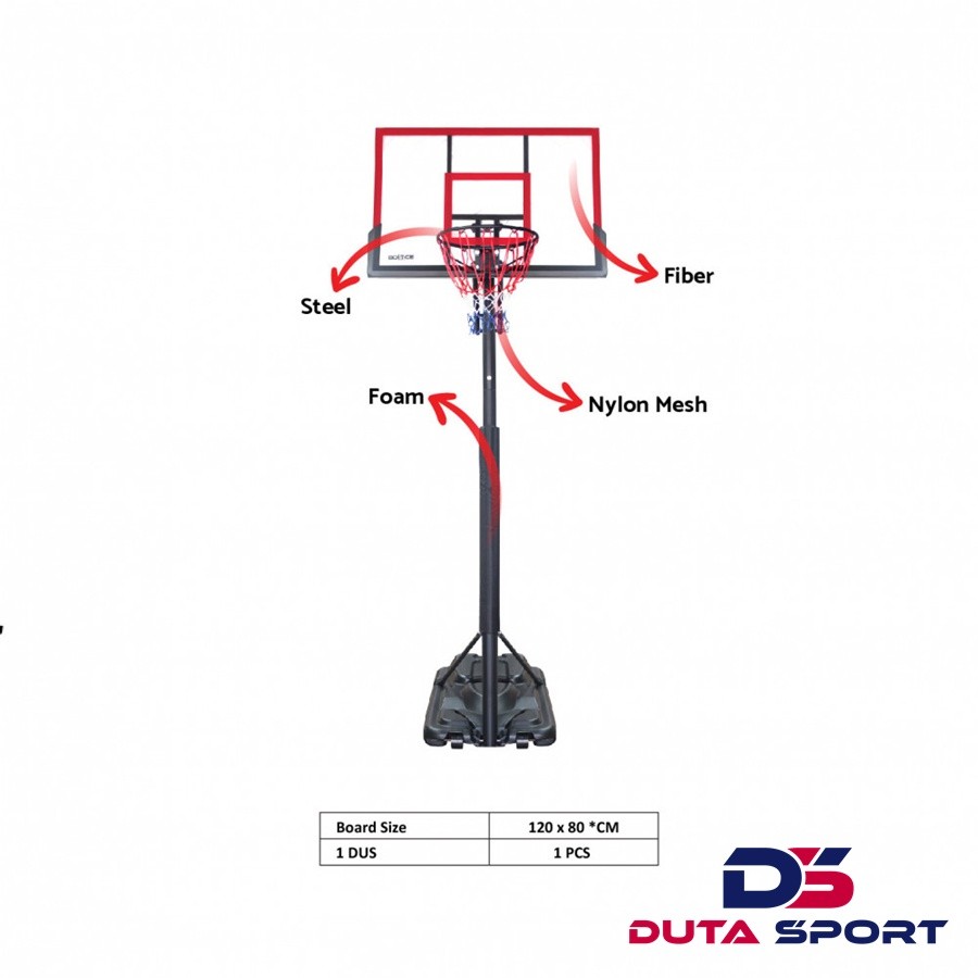 BOUNCE Papan Ring Basket Fiber Portable Board Stand 120x80 cm
