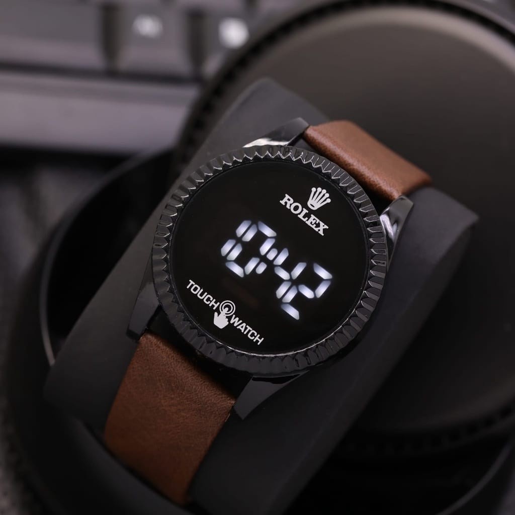 Terbaru  Jam Tangan Pria / Wanita Rolex R3388 Led Touch Screen Tali Kulit Free Box Original & Batera