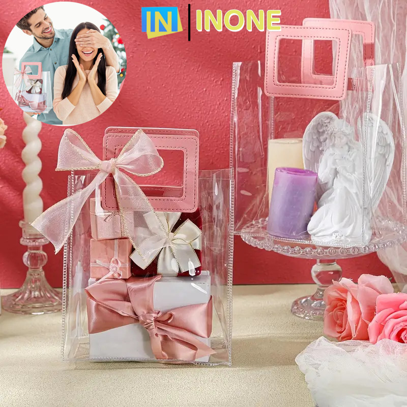 

INONE - Tas Mika Transparan PVC / Tas Hampers Mika PVC Hadiah Ulang Tahun / Totebag Leather Handle Transparan