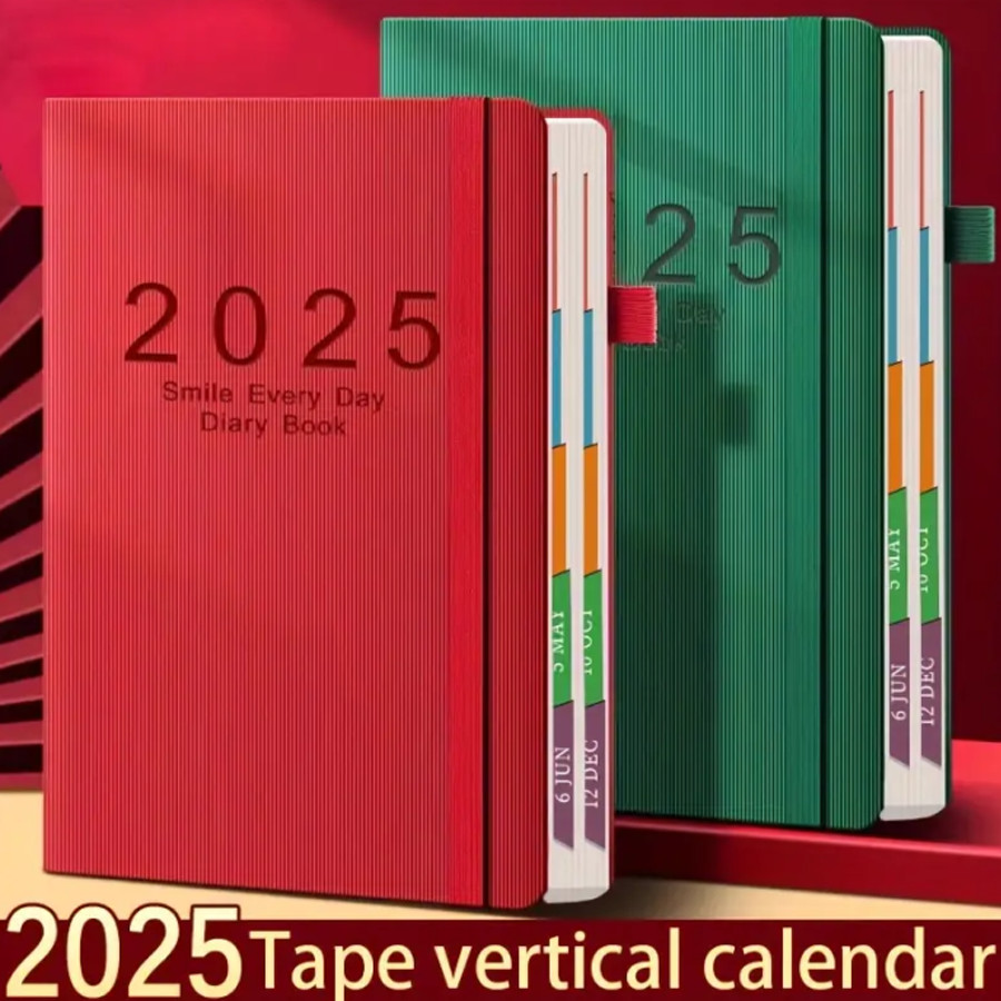 

2025 A5 Textured PU Portable Agenda Book English Calendar Book Notepads Creative Daily Planner Reminder Desktop Date Calendar