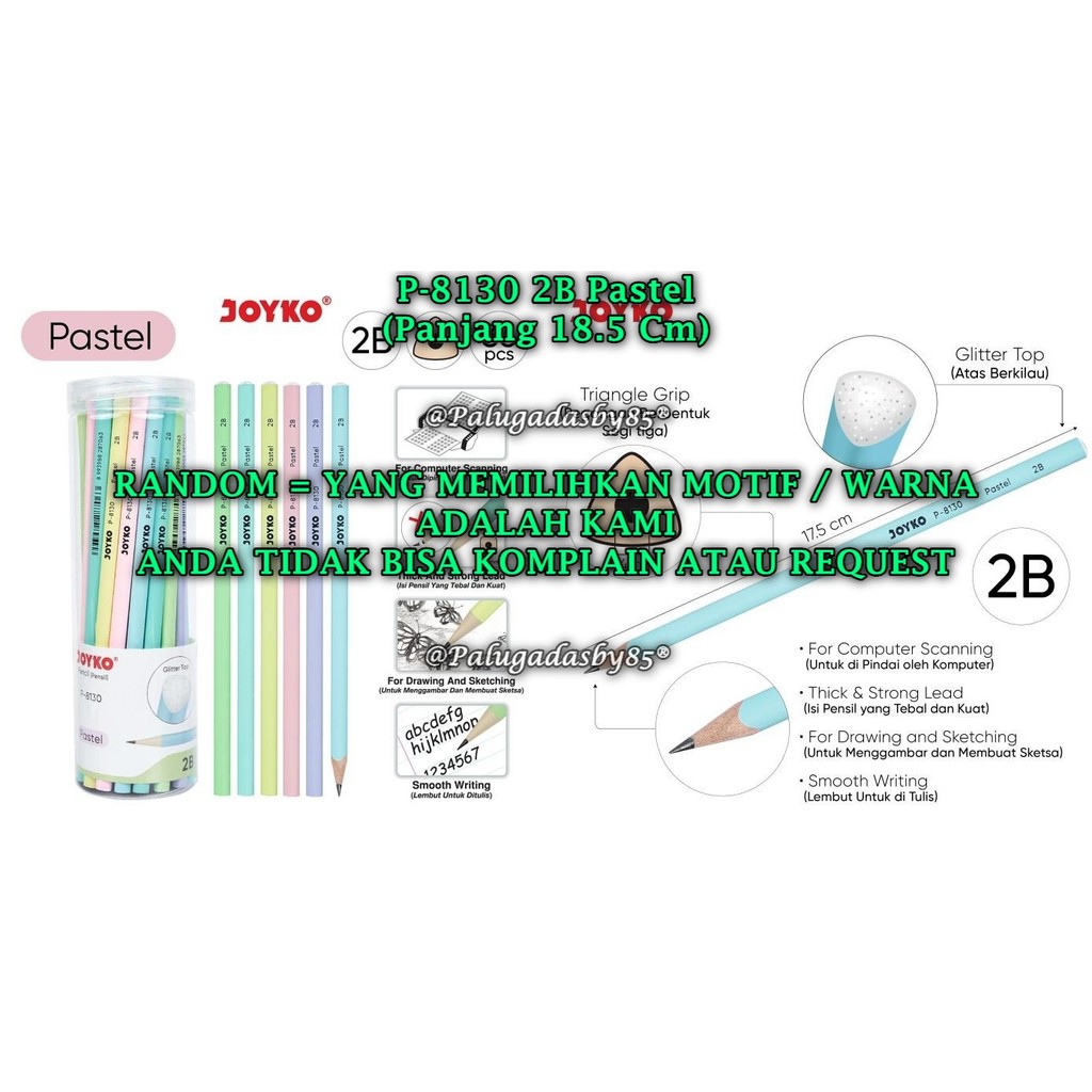 

(1 Biji) GROSIR Pensil JOYKO P-8130 2B Pastel RANDOM / Pencil Pensil Joyko P-8130 2B (1 Biji)