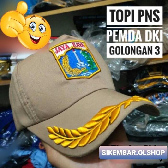 BARU Topi PNS Pemda DKI Jayaraya Golongan 3 Bordir Timbul 3D Warna Khaki. - bordir 2 sisi