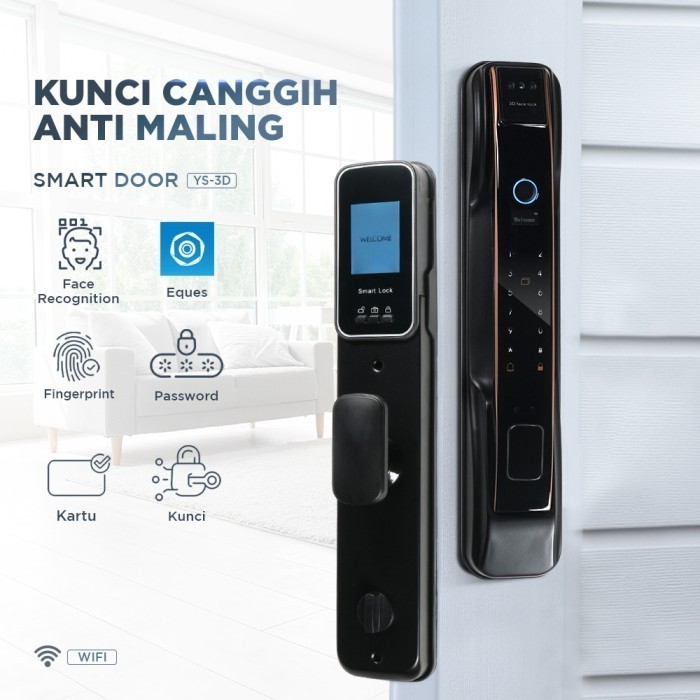 

Smart Door Lock Fingerprint 3D Face Recognition Card Smart App Eques Hitam YS-3D YONGLISHUN