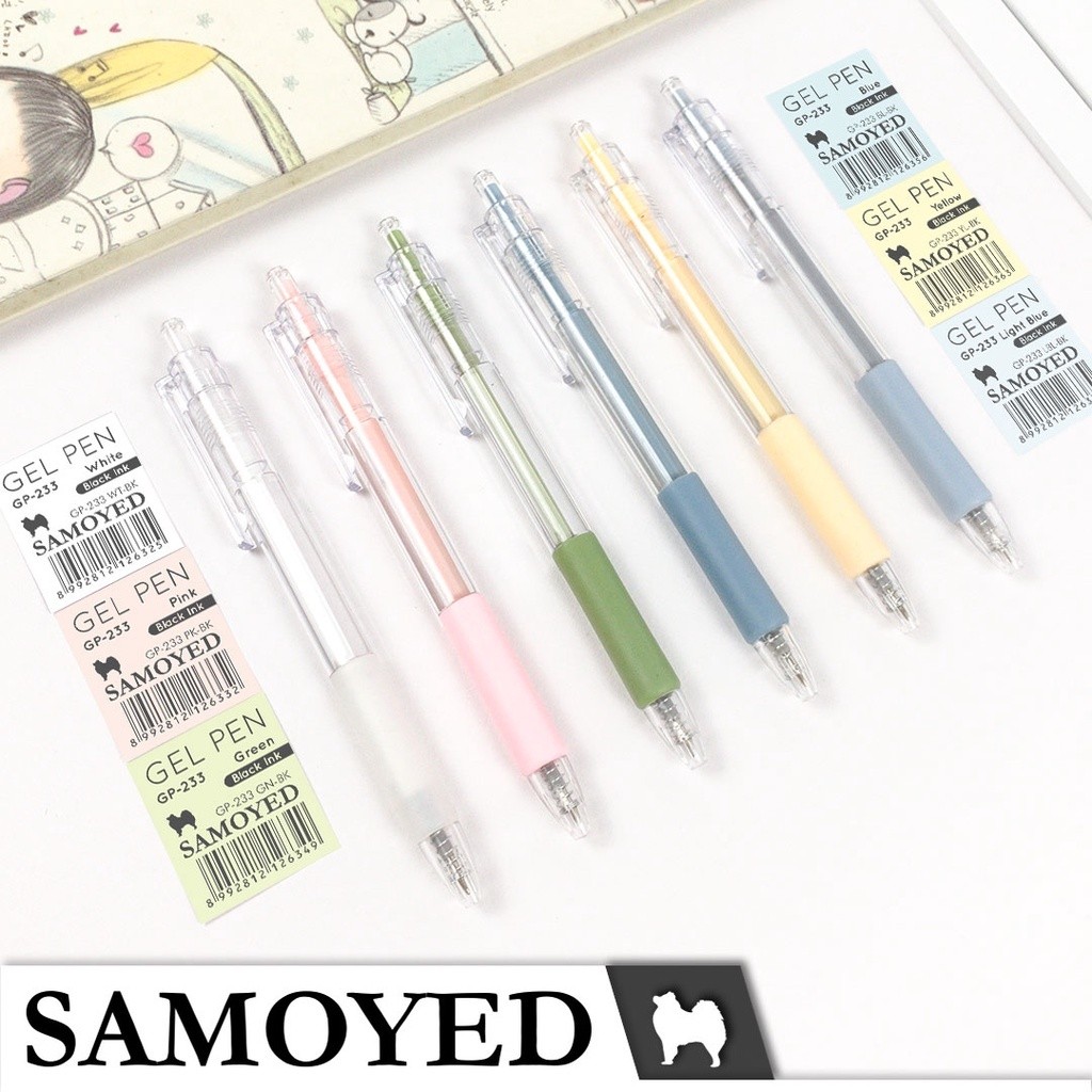 

(1Pcs) Pulpen Mekanik/Cetek/Retractable Gel Pen Pastel Samoyed GP-233 Tinta Hitam