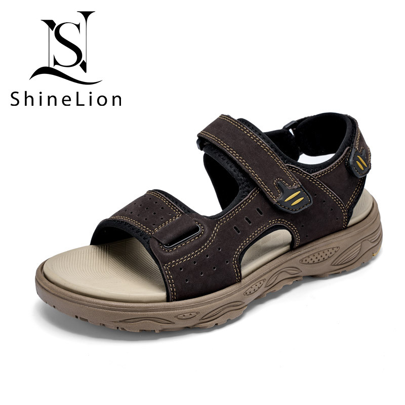 ShineLion KP-2511 Sandal Pria Kulit Asli Model Korea Sport Ringan Bernapas Nyaman Sepatu Sandal Gunu