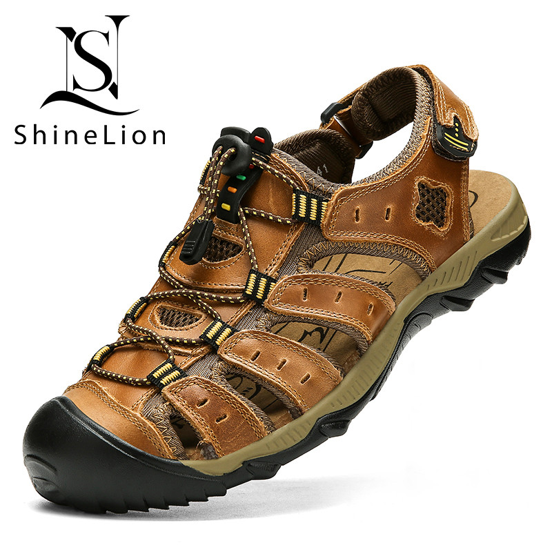 ShineLion KP-2026 Sepatu Sandal  Kulit Asli Pria Original 100% Casual Bernapas Tahan Aus Sandal Pria