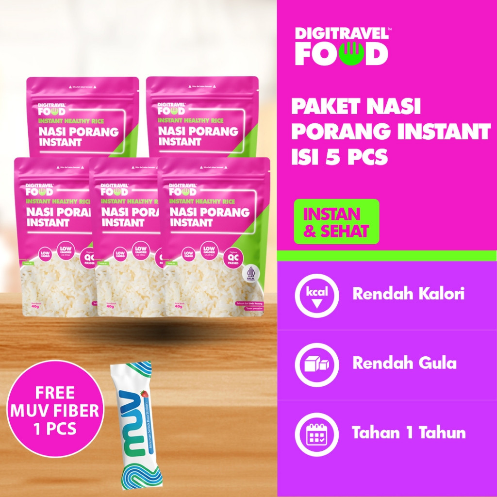 

DIGITRAVEL Pack Nasi Porang Instan 40gr - 5 Pack Free 1 Fiber