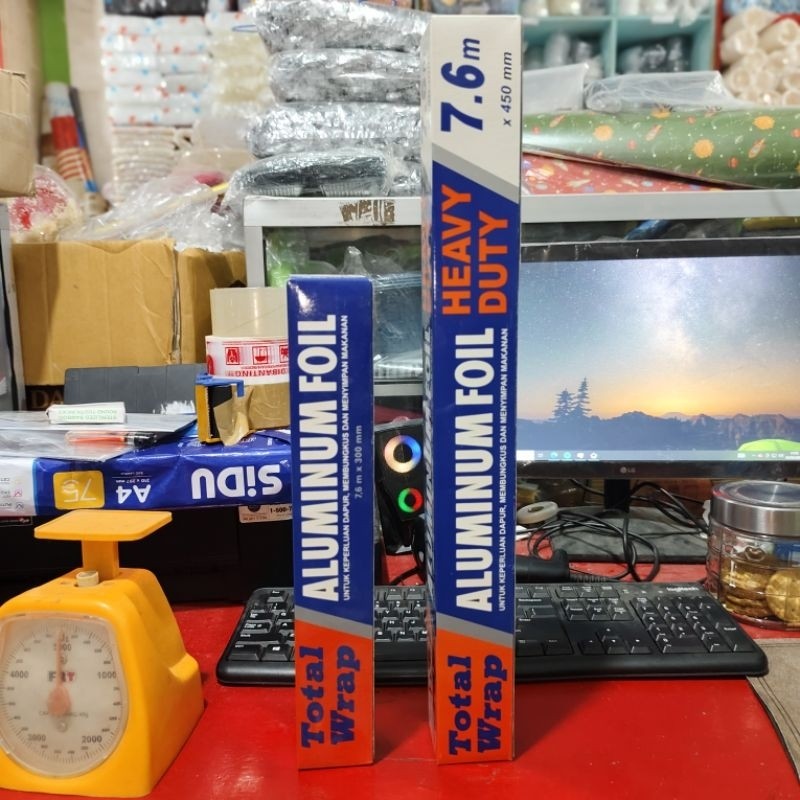 

Aluminium foil 7.6m x 450mm dan 7.6 dan 300mm