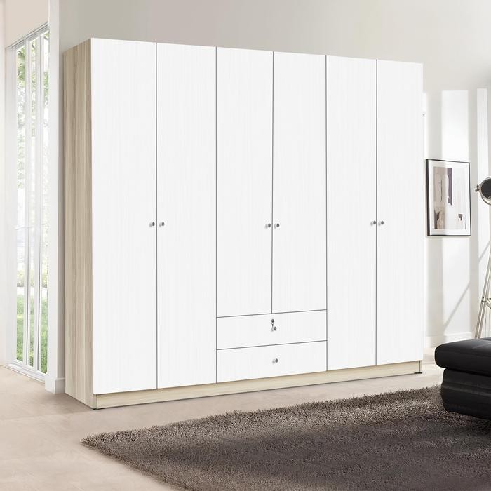 KIRANA Morris - Lemari Pakaian Kayu 6 Pintu Putih Wardrobe Jumbo Modern Minimalis - Morris Polos