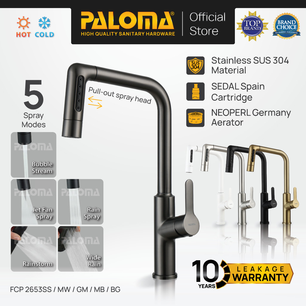 PALOMA FCP 2653 Keran Dapur Cuci Piring Fleksibel Tarik Kran Air Sink Flexible Pull Out Down Mixer P