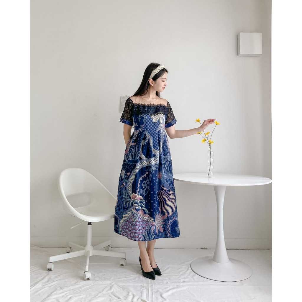 gaun dress casual wanita model batik dress panjang bahan bagus dan adem