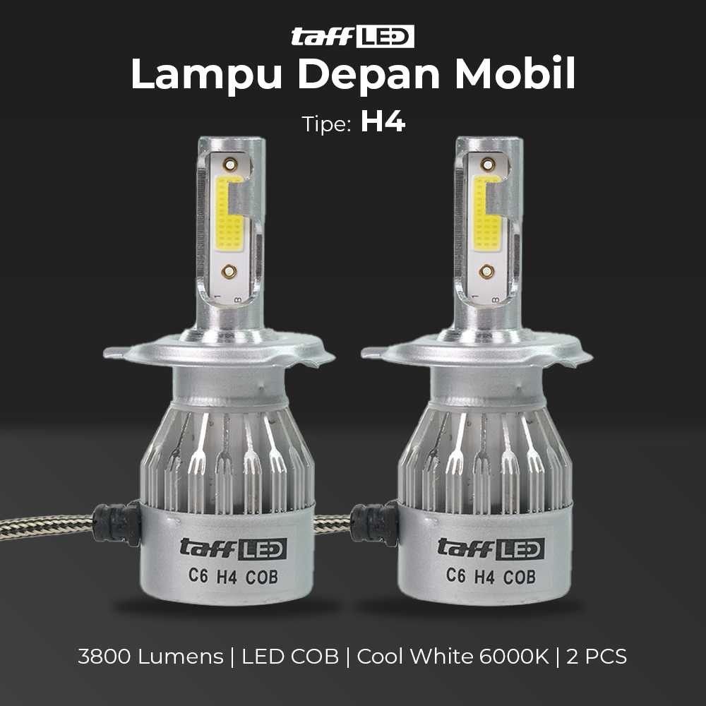 2 PCS H4 Lampu Depan Mobil Headlamp LED COB H4 Cool White TaffLED C6 / Lampu Utama Mobil LED Headlig