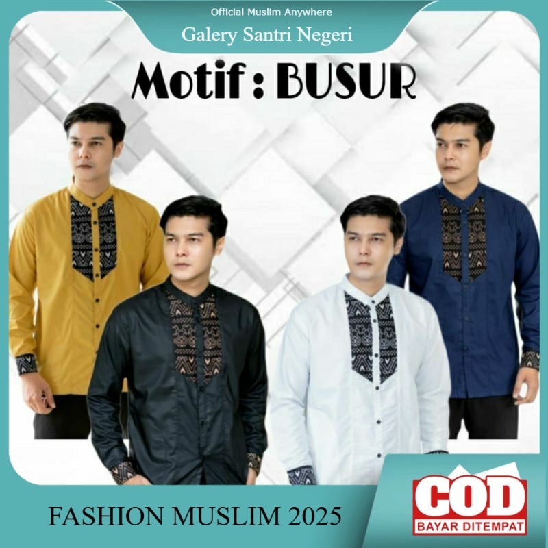 Baju Koko Hadroh Lengan Panjang Terbaru Kombinasi Batik Motif Busur Kemeja Koko Katun Sragam Hadroh 