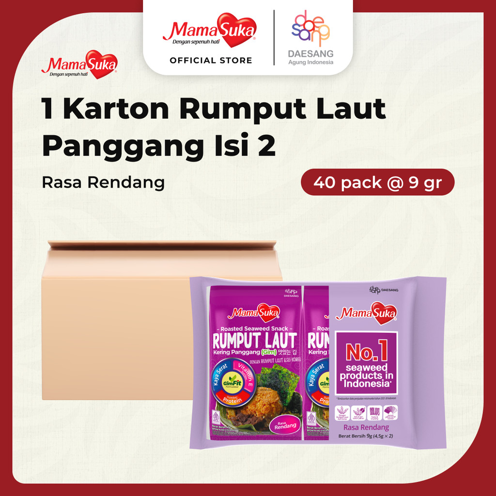 

MamaSuka - Rumput Laut Panggang Rendang Padang Isi 2 (Karton @ 40 pack)