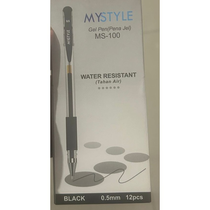 

MYSTYLE GEL PEN MS-100 WATER RESISTANT BLACK 12 PCS 0.5MM