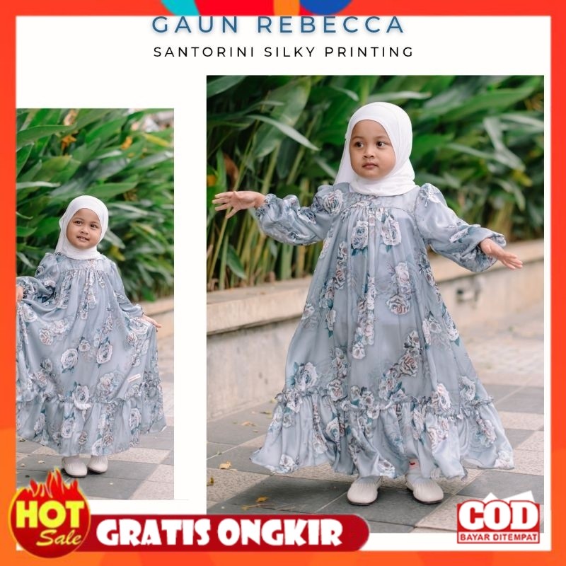 [PREMIUM ORIGINAL] Hallybaba Kids - Gamis Anak Perempuan Rebecca Silky Printing Gaun Anak Perempuan 