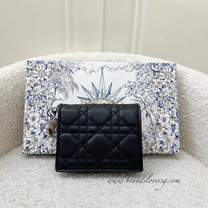 (Brand new) Dior Lady Dior Mini Wallet / Card Holder in Black Lambskin and LGHW