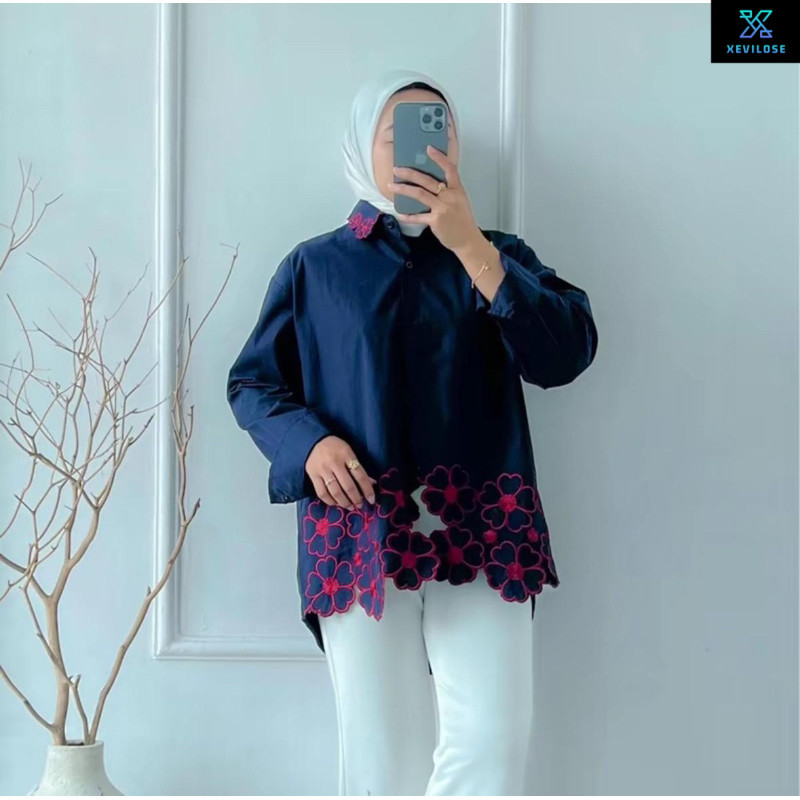 Abaya Blouse Bordir Wanita Terbaru / Kemeja Bordir Katun Premium / Blouse Bordir Wanita