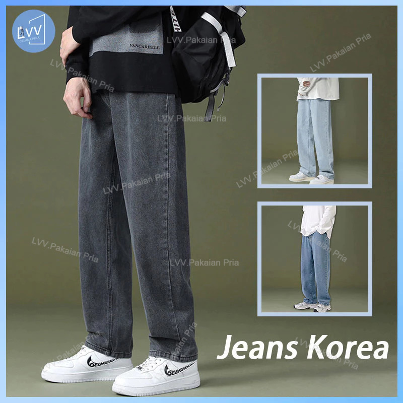 RJ75FD Celana Jeans Pria celana gombrong pria jeans kulot pria celana panjang pria jeans Hitam Korea