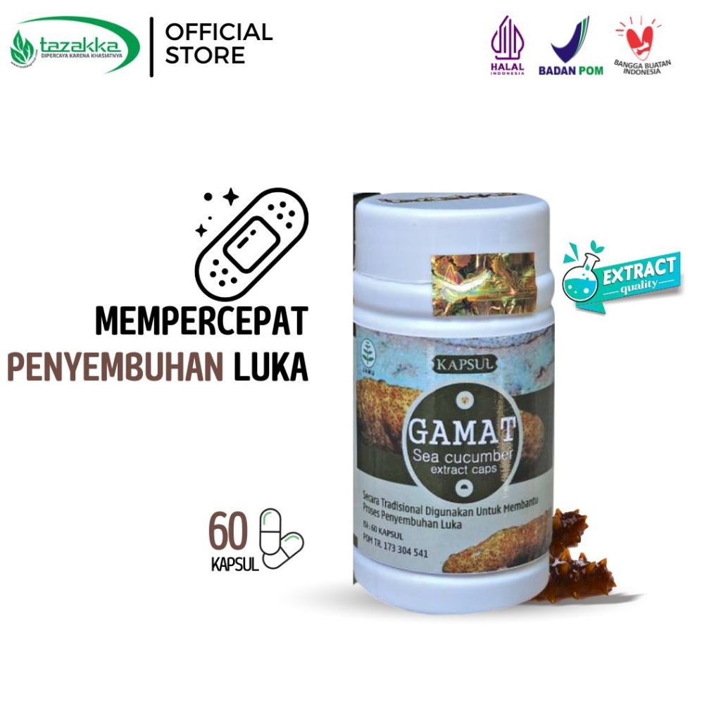 TAZAKKA Kapsul Gamat Emas Original Isi 60 Pil Obat Luka Herbal Asam Lambung Maag Original