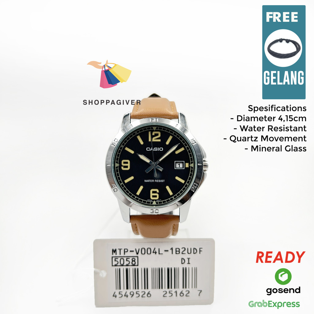 JAM TANGAN PRIA CASIO ORIGINAL ANALOG MTP-V004L / MTP-V004L-1B2 BERGARANSI+GELANG