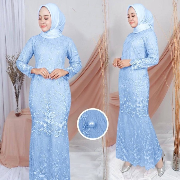 gamis duyung XXL elsinta biru Baju pesta brukat Maxi dress els at