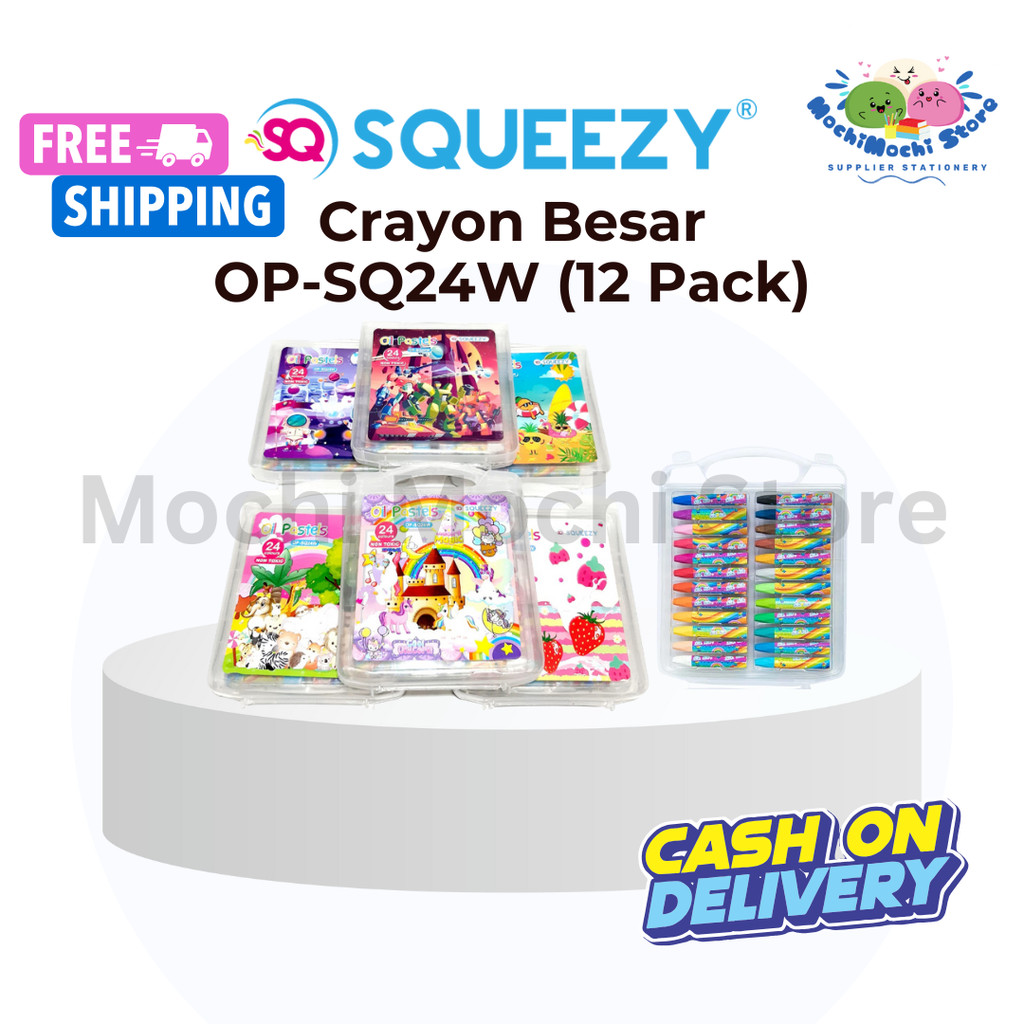 

PER DUS/12 PACK Crayon OP-SQ24W | Crayon 24 Warna | Crayon Oil Pastel Murah | Krayon 24 Warna