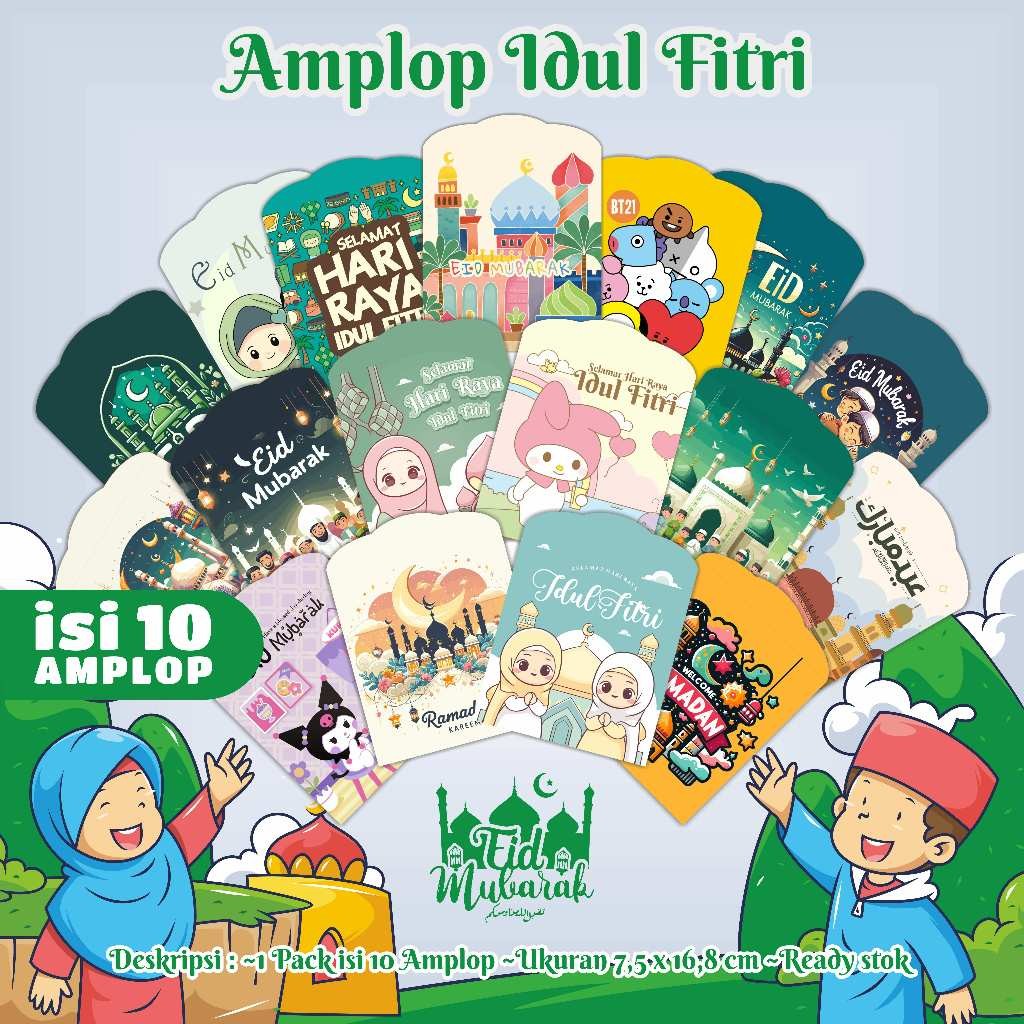 

Amplop lebaran angpao Idul Fitri ukuran MEDIUM karakter kartun animasi lucu isi 10