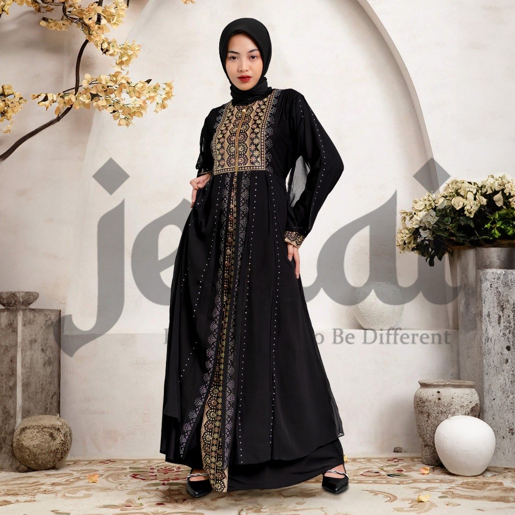 [HOT NEW] JENAI Gamis Abaya Turkey Hitam Terbaru Bordir Mewah Dan Elegan Busui