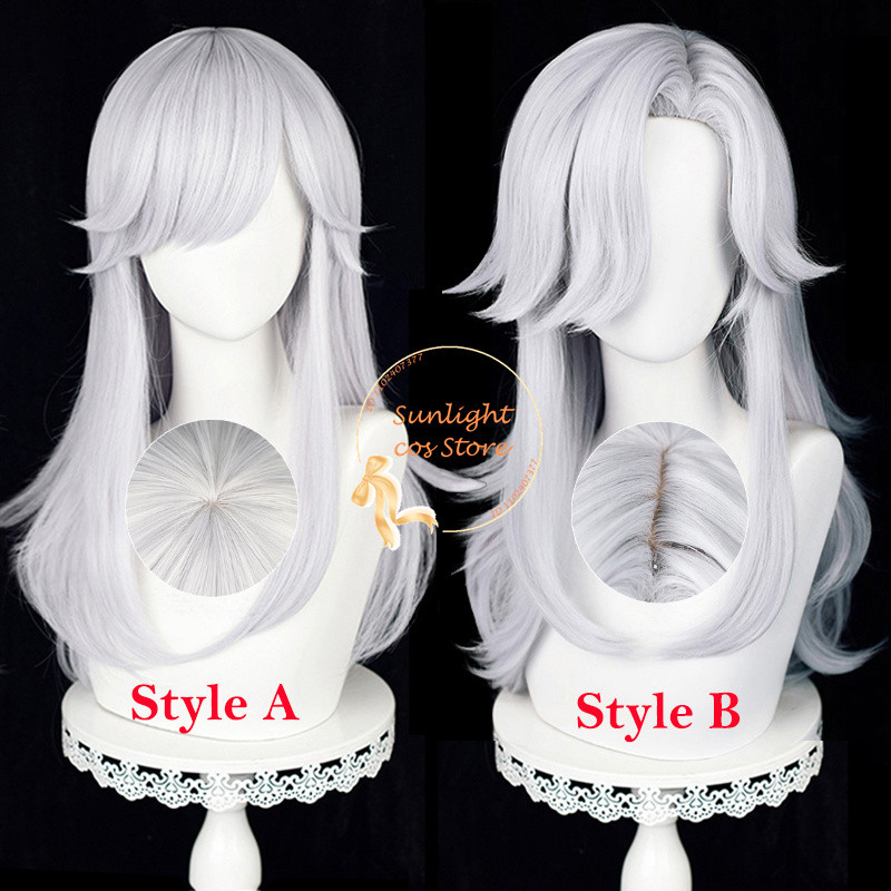2 Styles Sumeru Cyno Cosplay Wig 60cm Long Silver White Anime Wigs Heat Resistant Synthetic Hair Hal
