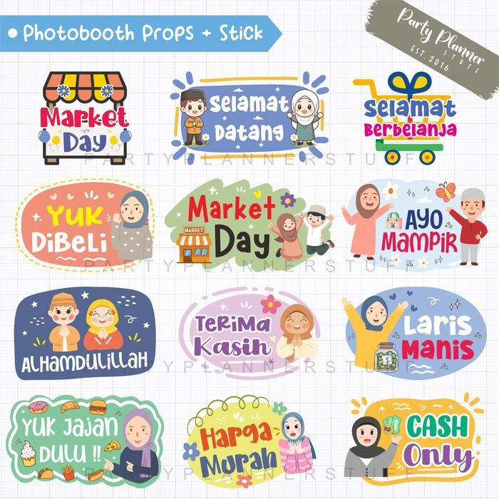 Market day aksesoris / props foto market day / fun props market day bahasa indonesia / hijab muslim 