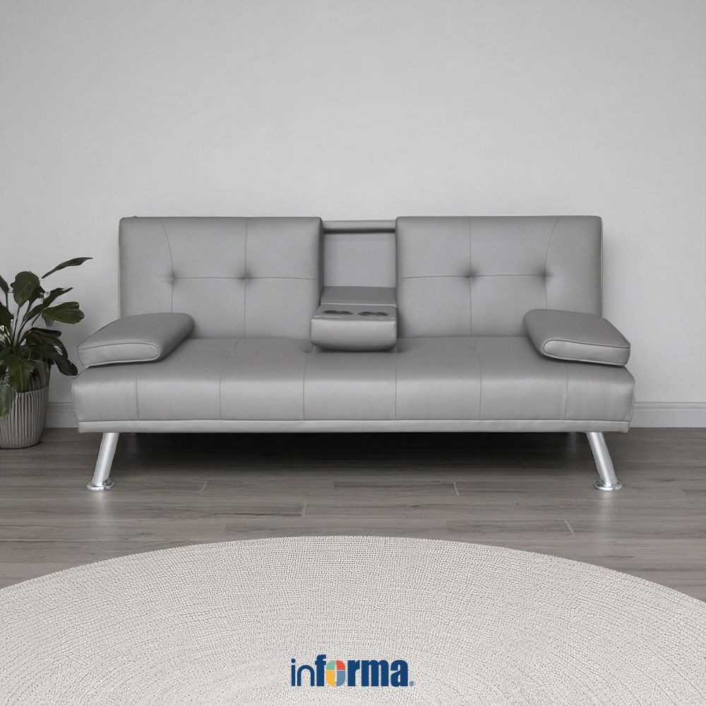 Informa Geni Sofa Bed Kulit Dengan Console A15 - Abu-Abu Tempat Duduk Multifungsi Sofa Tidur 2In1 Se