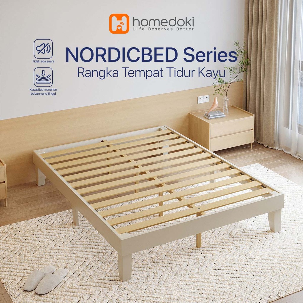 Homedoki NORDICBED Series  Dipan/ Ransel Tempat Tidur Kayu/Sandaran Ranjang Tempat Tidur/Divan Kasur