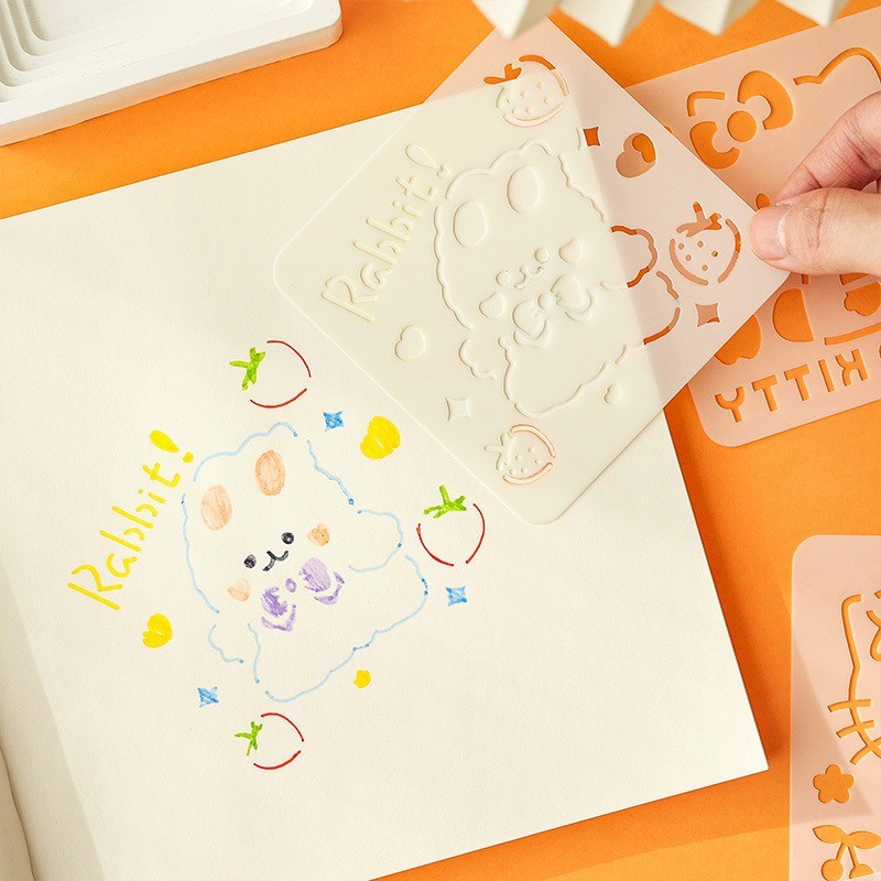 

-SS- CETAKAN MENGGAMBAR / STENSIL MENGGAMBAR MOTIF KARTUN KAWAII CUTE REUSABLE 1 SET ISI 8 PCS
