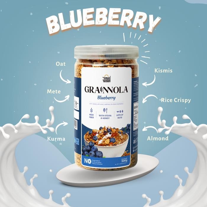 

[Best Seller] Grainnola Timur Tengah 500 Gram Granola Oatmeal Cemilan Susu Food Almond Sereal - Blueberry
