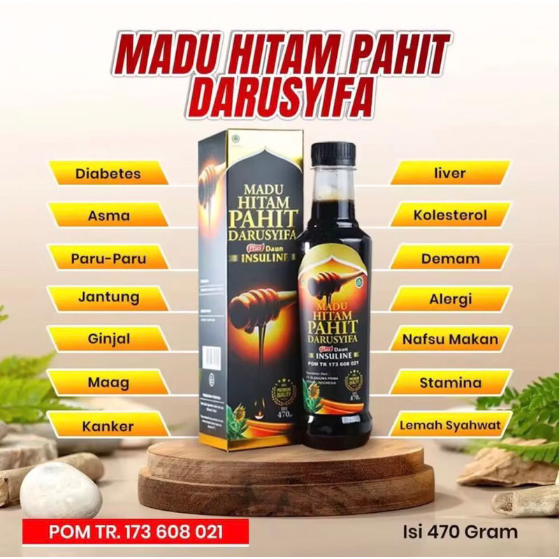 

Madu Hitam Pahit Plus Daun Insulin Darusyifa 470g / Tasnim Store 2