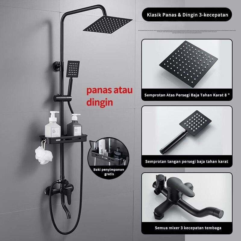 KONTAN JAYA HOME Shower Set SUS304 Full Copper Hotel Booster Shower + Rak Perlengkapan Premium