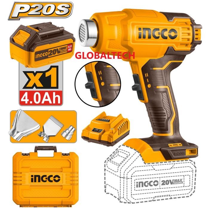INGCO HG20025 MESIN HEAT GUN CORDLESS 20V KOMPLIT SET HEAT GUN BATERAI INGCO